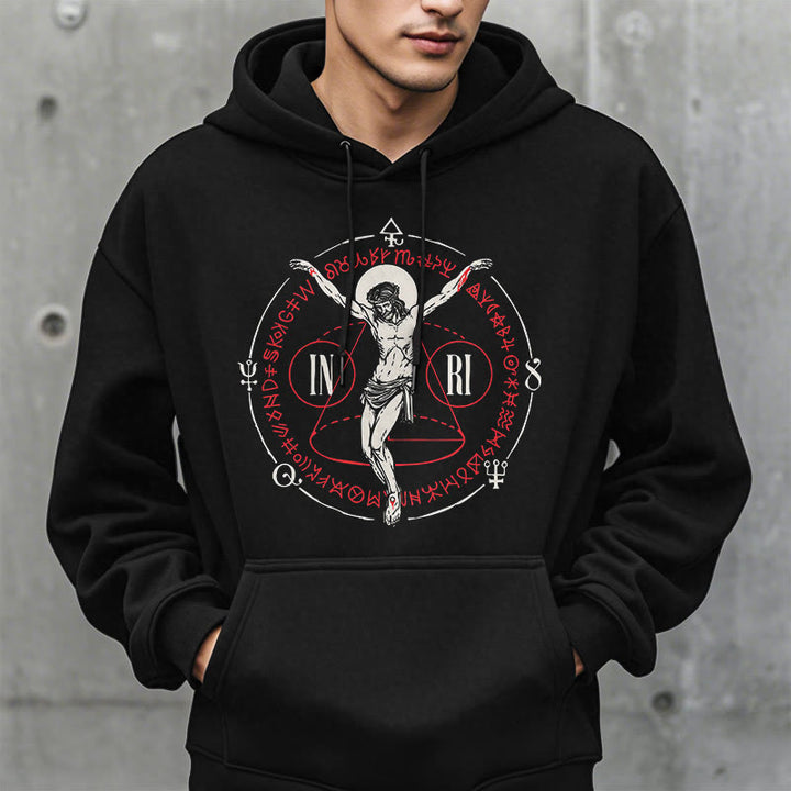 Classic Style Sacred INRI Crucifix Faith Fleece Lined Polyester Hoodie