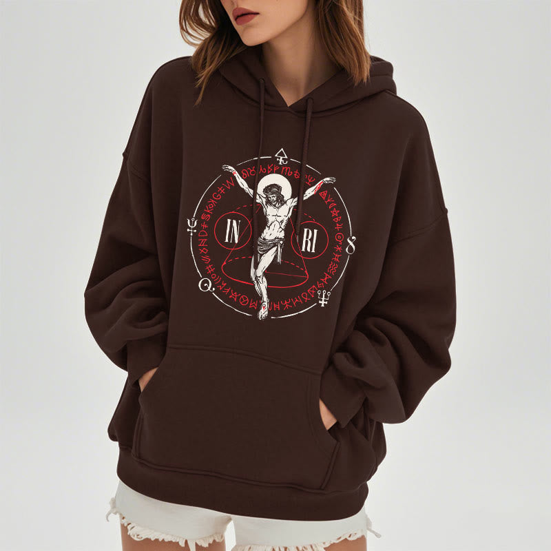 Classic Style Sacred INRI Crucifix Faith Fleece Lined Polyester Hoodie