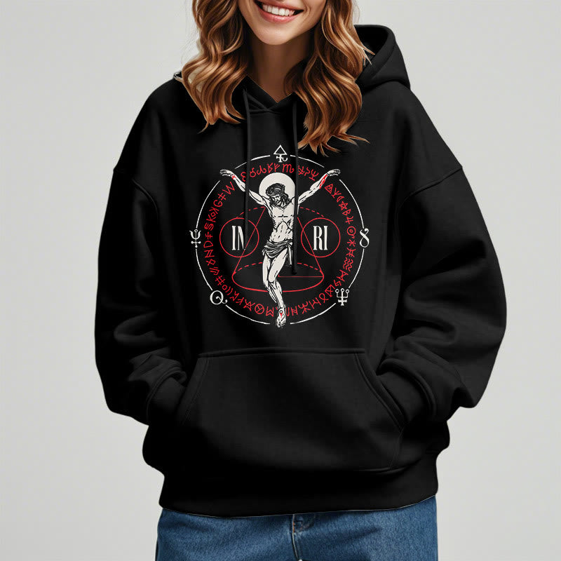 Classic Style Sacred INRI Crucifix Faith Fleece Lined Polyester Hoodie