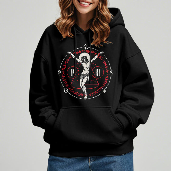 Classic Style Sacred INRI Crucifix Faith Fleece Lined Polyester Hoodie
