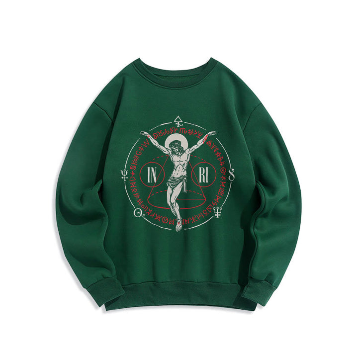 Classic Style Sacred INRI Crucifix Faith Fleece Lined Polyester Sweatshirt