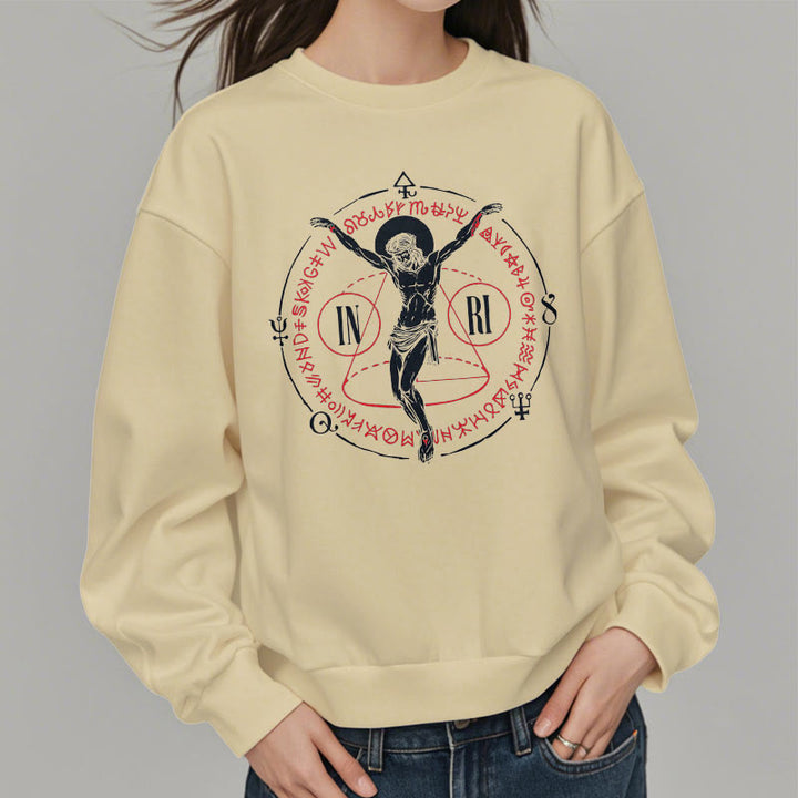 Classic Style Sacred INRI Crucifix Faith Fleece Lined Polyester Sweatshirt