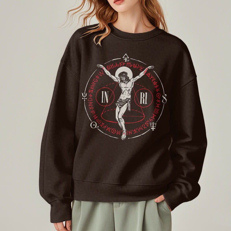 Classic Style Sacred INRI Crucifix Faith Fleece Lined Polyester Sweatshirt