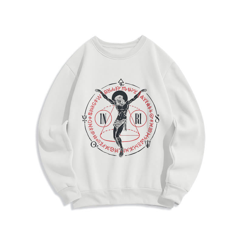 Classic Style Sacred INRI Crucifix Faith Fleece Lined Polyester Sweatshirt