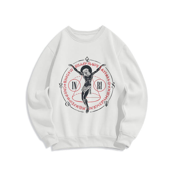 Classic Style Sacred INRI Crucifix Faith Fleece Lined Polyester Sweatshirt