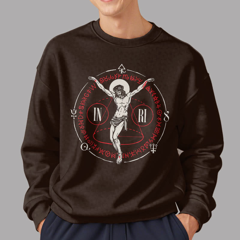 Classic Style Sacred INRI Crucifix Faith Fleece Lined Polyester Sweatshirt