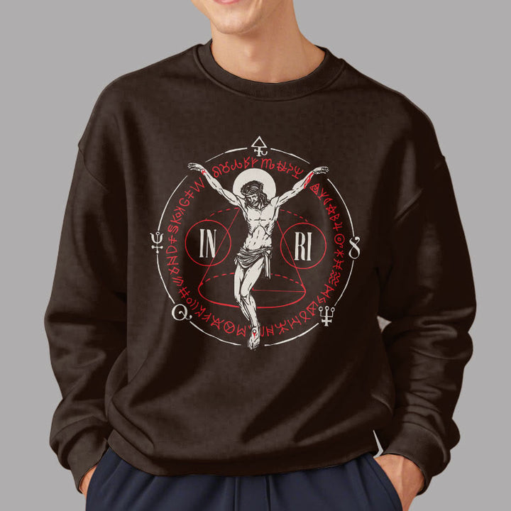 Classic Style Sacred INRI Crucifix Faith Fleece Lined Polyester Sweatshirt