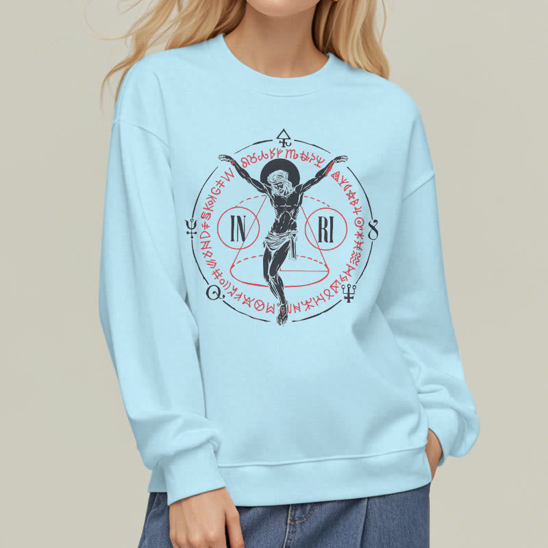 Classic Style Sacred INRI Crucifix Faith Fleece Lined Polyester Sweatshirt