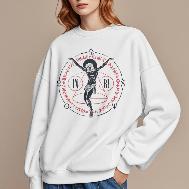 Classic Style Sacred INRI Crucifix Faith Fleece Lined Polyester Sweatshirt