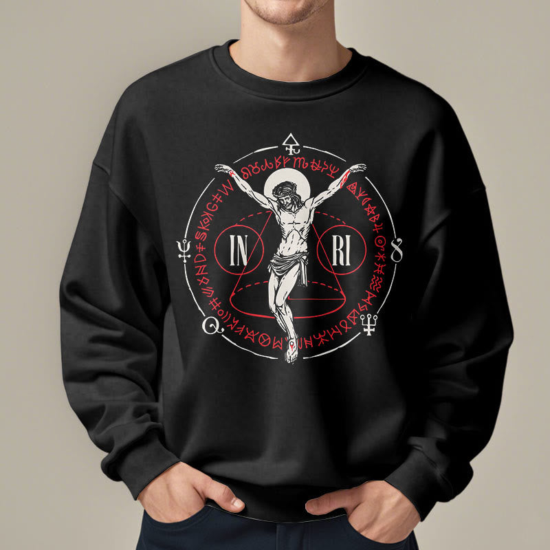 Classic Style Sacred INRI Crucifix Faith Fleece Lined Polyester Sweatshirt
