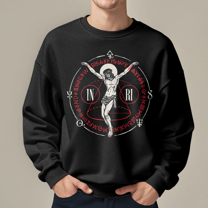Classic Style Sacred INRI Crucifix Faith Fleece Lined Polyester Sweatshirt