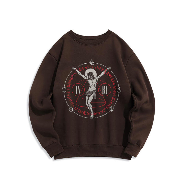 Classic Style Sacred INRI Crucifix Faith Fleece Lined Polyester Sweatshirt