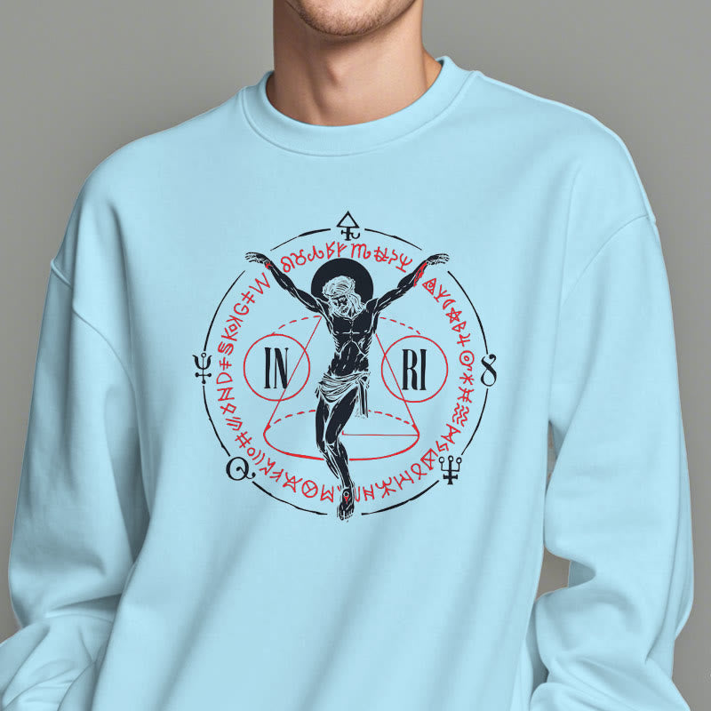 Classic Style Sacred INRI Crucifix Faith Fleece Lined Polyester Sweatshirt
