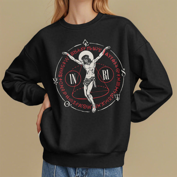 Classic Style Sacred INRI Crucifix Faith Fleece Lined Polyester Sweatshirt