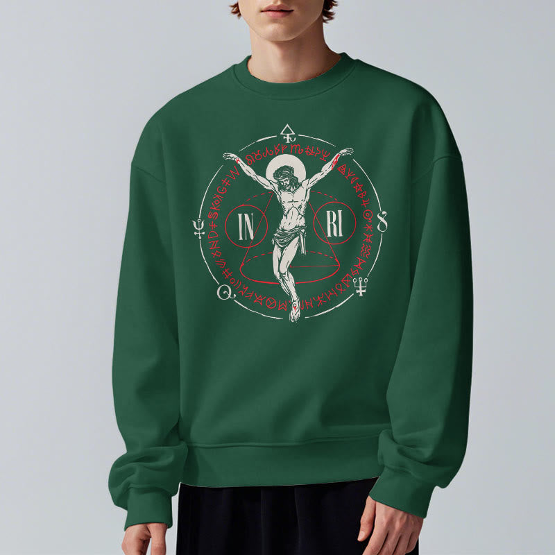 Classic Style Sacred INRI Crucifix Faith Fleece Lined Polyester Sweatshirt