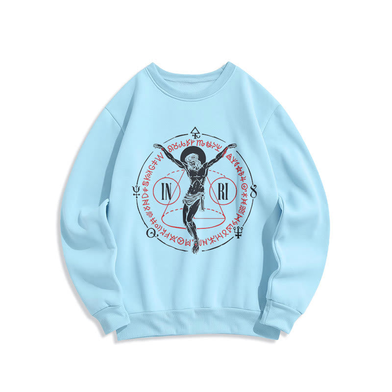 Classic Style Sacred INRI Crucifix Faith Fleece Lined Polyester Sweatshirt