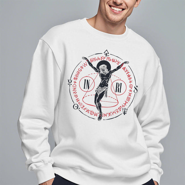 Classic Style Sacred INRI Crucifix Faith Fleece Lined Polyester Sweatshirt