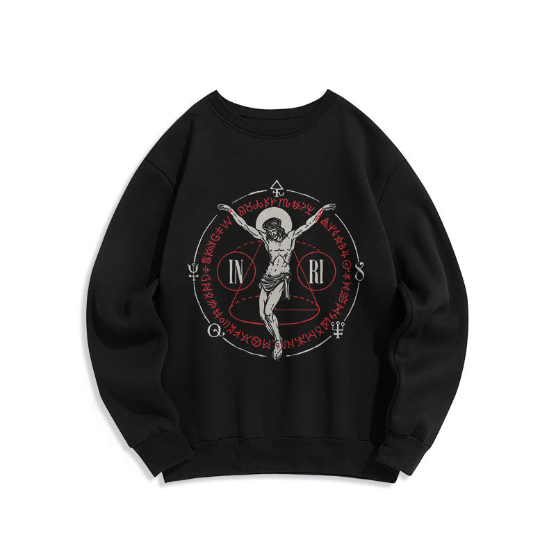 Classic Style Sacred INRI Crucifix Faith Fleece Lined Polyester Sweatshirt