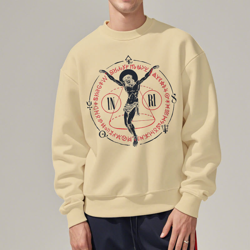 Classic Style Sacred INRI Crucifix Faith Fleece Lined Polyester Sweatshirt