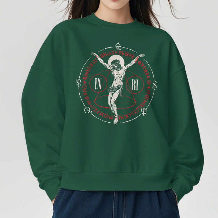 Classic Style Sacred INRI Crucifix Faith Fleece Lined Polyester Sweatshirt
