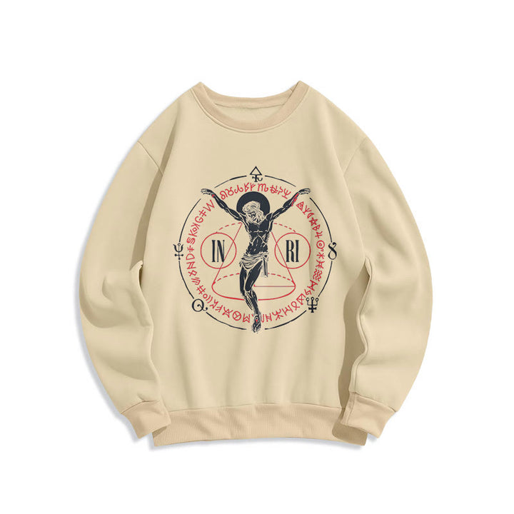 Classic Style Sacred INRI Crucifix Faith Fleece Lined Polyester Sweatshirt