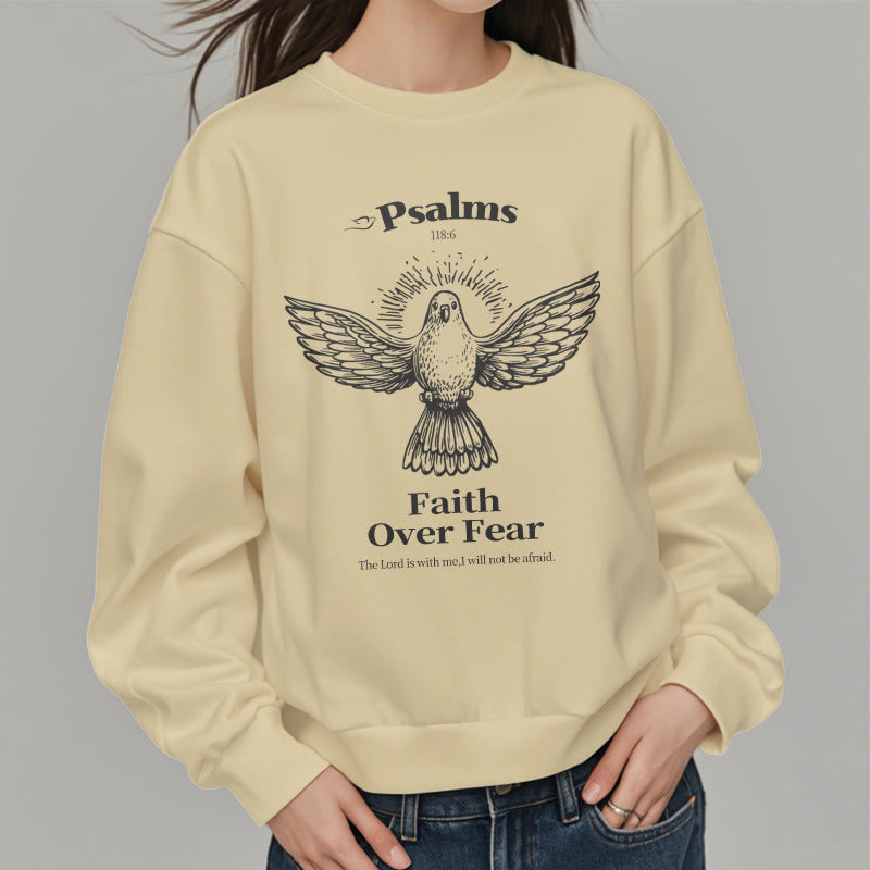 Classic Quotation Style Faith Over Fear Fleece Lined Polyester Sweatshirt