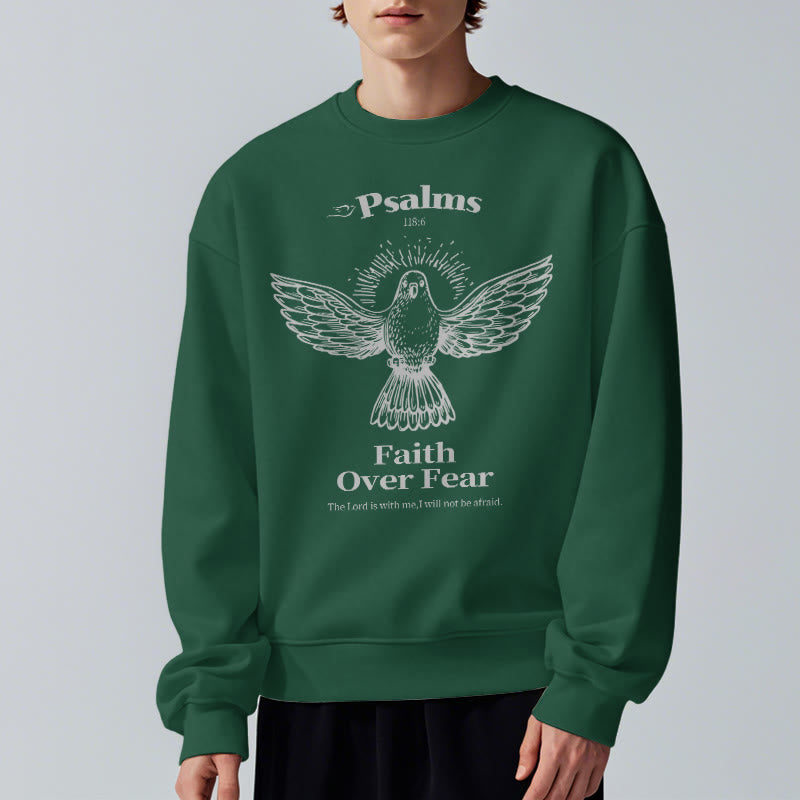 Classic Quotation Style Faith Over Fear Fleece Lined Polyester Sweatshirt