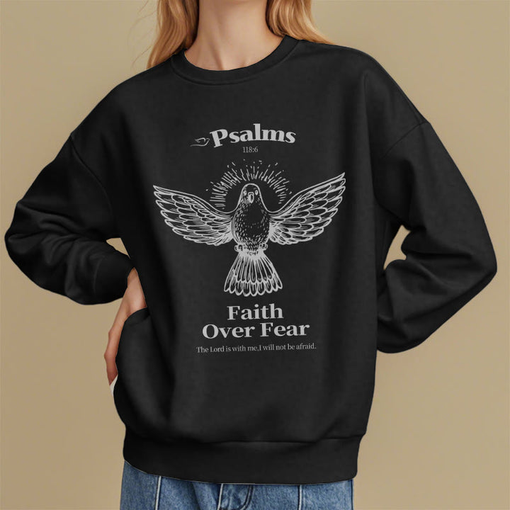 Classic Quotation Style Faith Over Fear Fleece Lined Polyester Sweatshirt