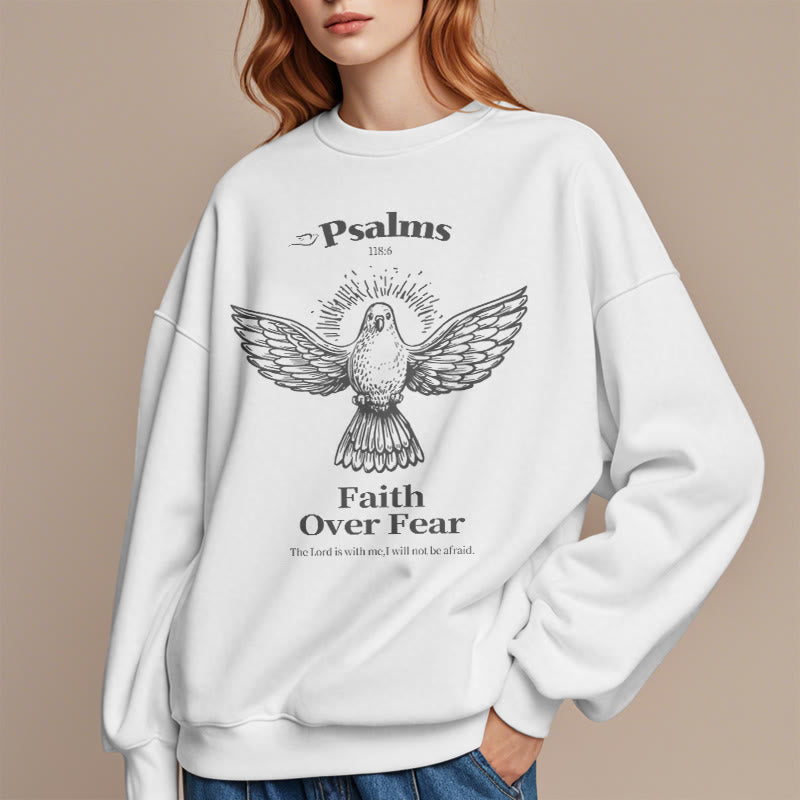 Classic Quotation Style Faith Over Fear Fleece Lined Polyester Sweatshirt
