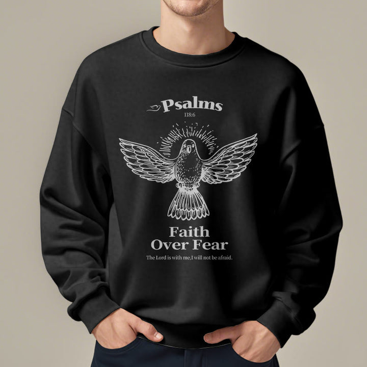 Classic Quotation Style Faith Over Fear Fleece Lined Polyester Sweatshirt