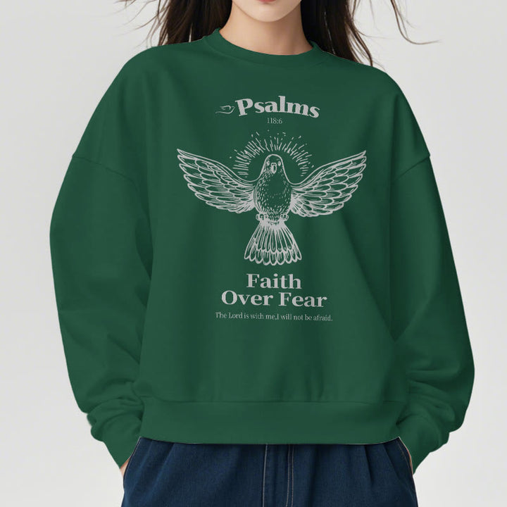 Classic Quotation Style Faith Over Fear Fleece Lined Polyester Sweatshirt