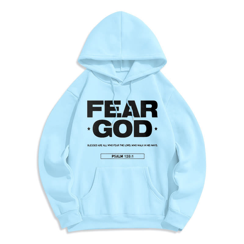 Classic Quotation Style Fear God Faith Blessed Fleece Lined Polyester Hoodie