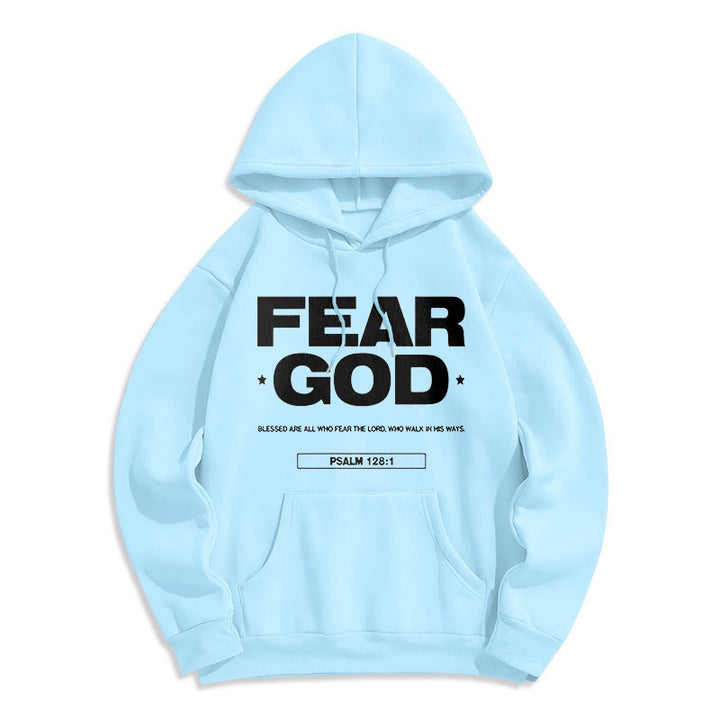 Classic Quotation Style Fear God Faith Blessed Fleece Lined Polyester Hoodie