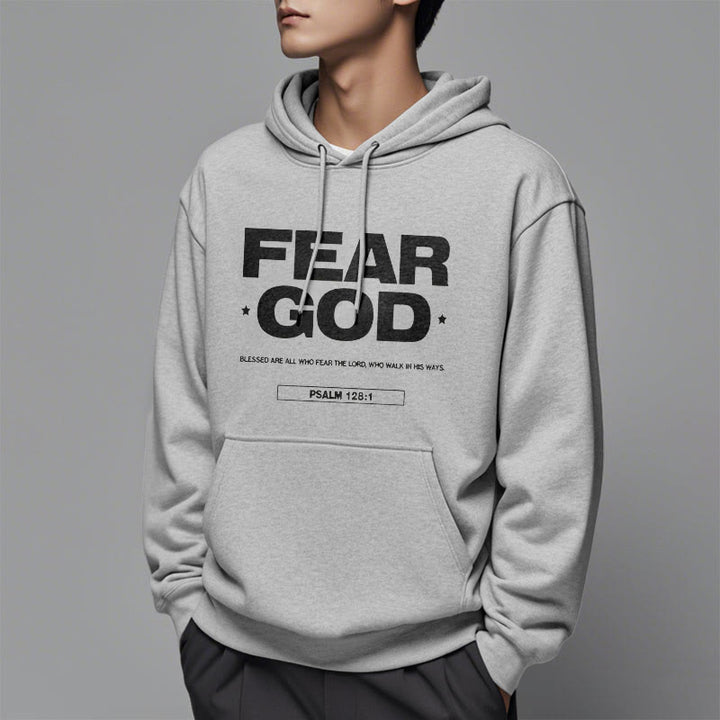 Classic Quotation Style Fear God Faith Blessed Fleece Lined Polyester Hoodie