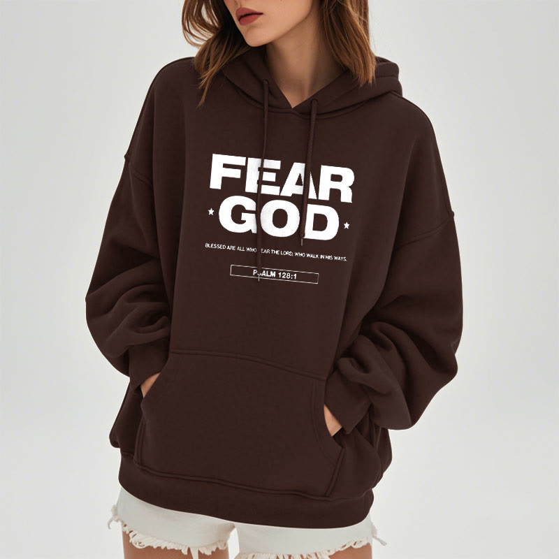 Classic Quotation Style Fear God Faith Blessed Fleece Lined Polyester Hoodie