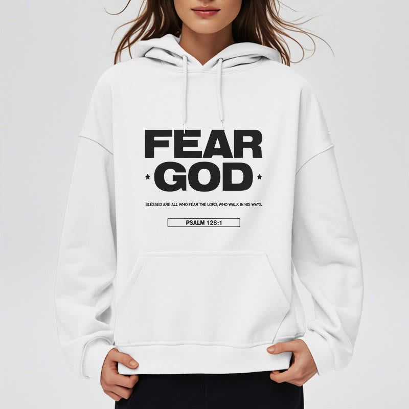 Classic Quotation Style Fear God Faith Blessed Fleece Lined Polyester Hoodie