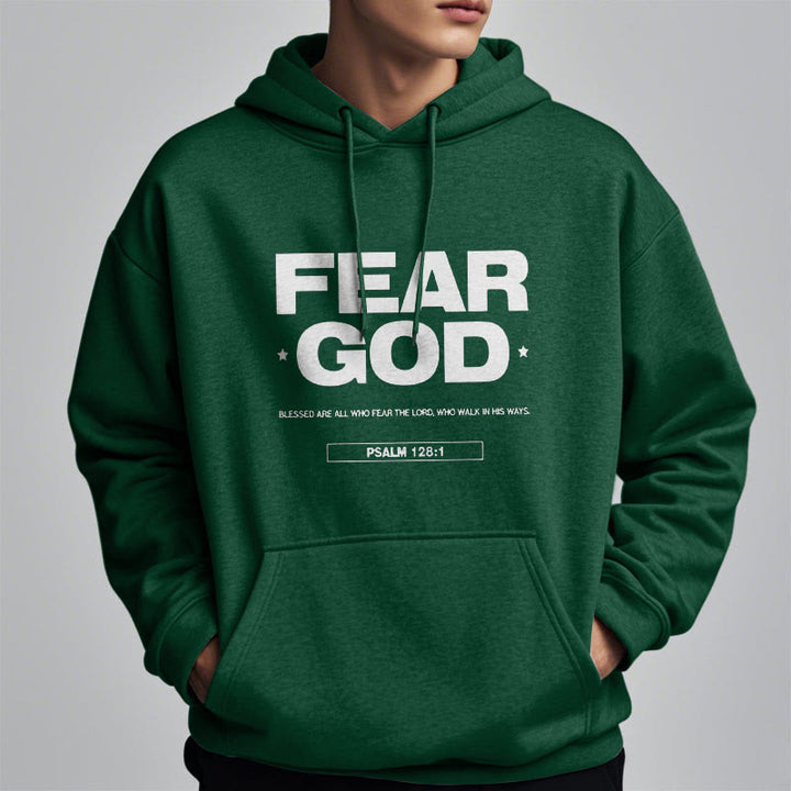 Classic Quotation Style Fear God Faith Blessed Fleece Lined Polyester Hoodie