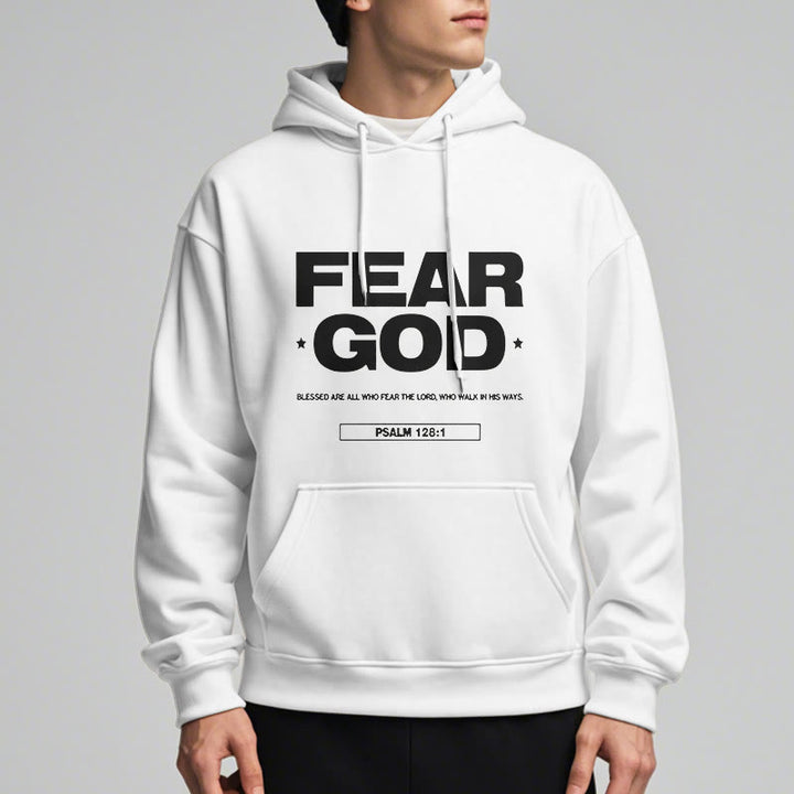 Classic Quotation Style Fear God Faith Blessed Fleece Lined Polyester Hoodie