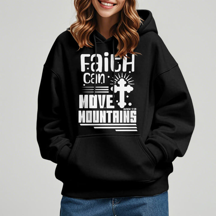 Modern Style Faith Can Move Mountains Fleece Lined Polyester Hoodie