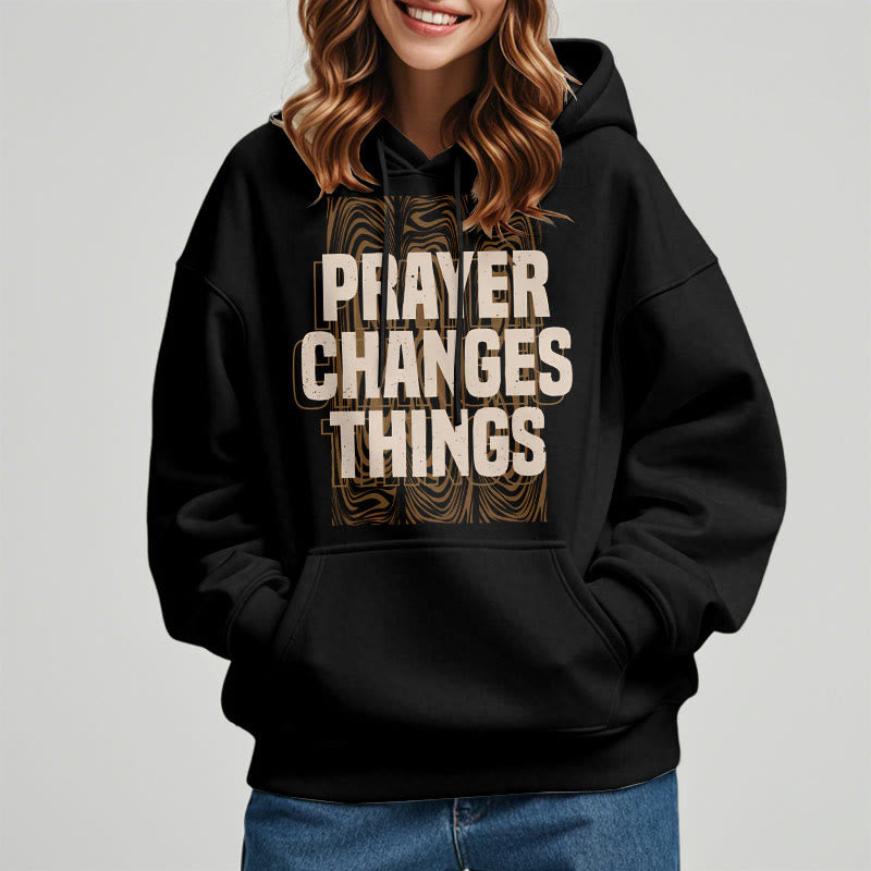 Modern Style Prayer Changes Things Fleece Lined Polyester Hoodie