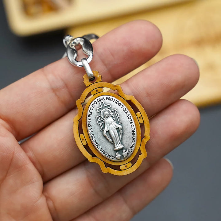 Classic Style Devotional Virgin Mary Olive Wood Rosary Set