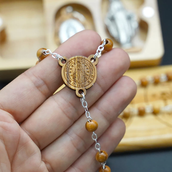 Classic Style Devotional Virgin Mary Olive Wood Rosary Set