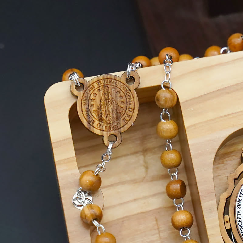 Classic Style Devotional Virgin Mary Olive Wood Rosary Set