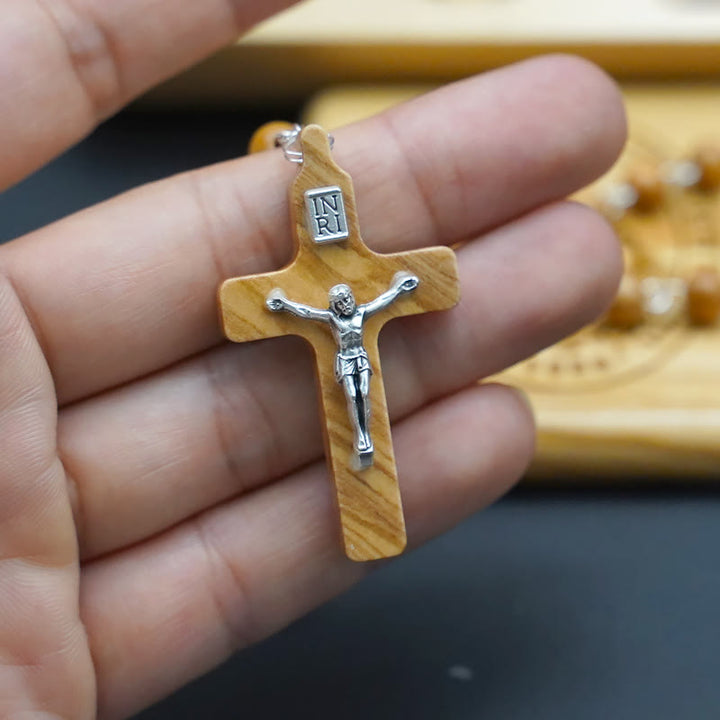 Classic Style Devotional Virgin Mary Olive Wood Rosary Set