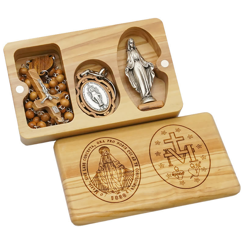 Classic Style Devotional Virgin Mary Olive Wood Rosary Set