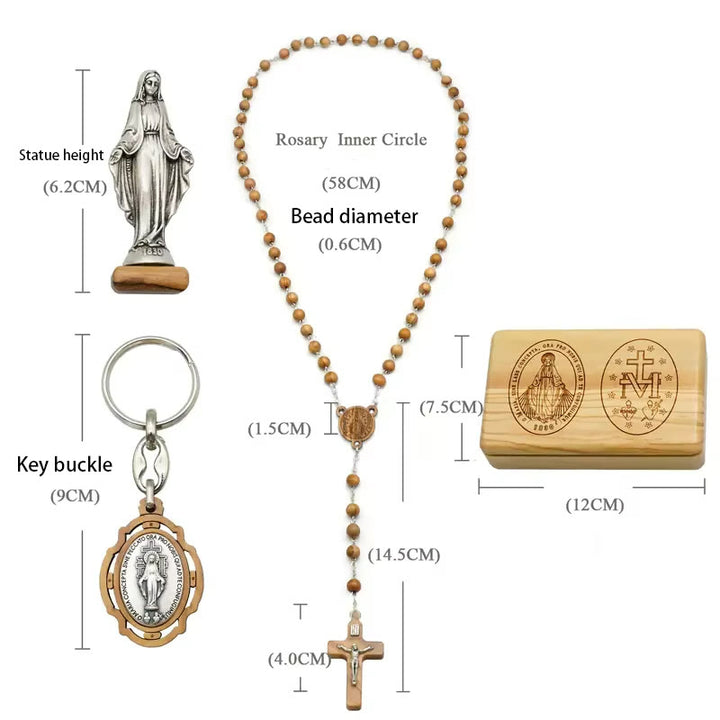 Classic Style Devotional Virgin Mary Olive Wood Rosary Set