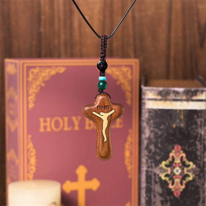 Minimalist Style Sandalwood & Boxwood Jesus Cross Amulet Pendant Keychain/Necklace