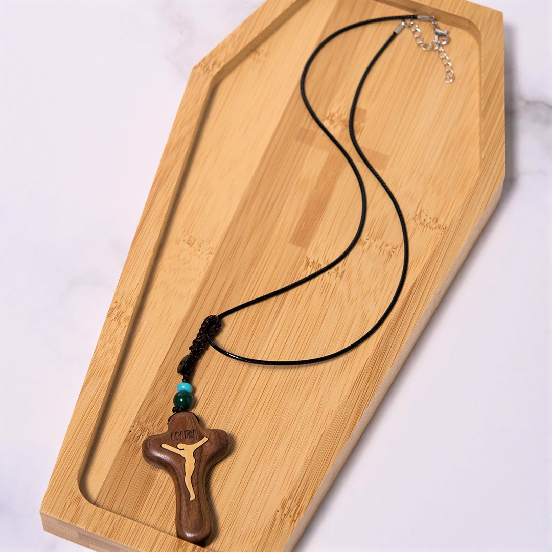 Minimalist Style Sandalwood & Boxwood Jesus Cross Amulet Pendant Keychain/Necklace
