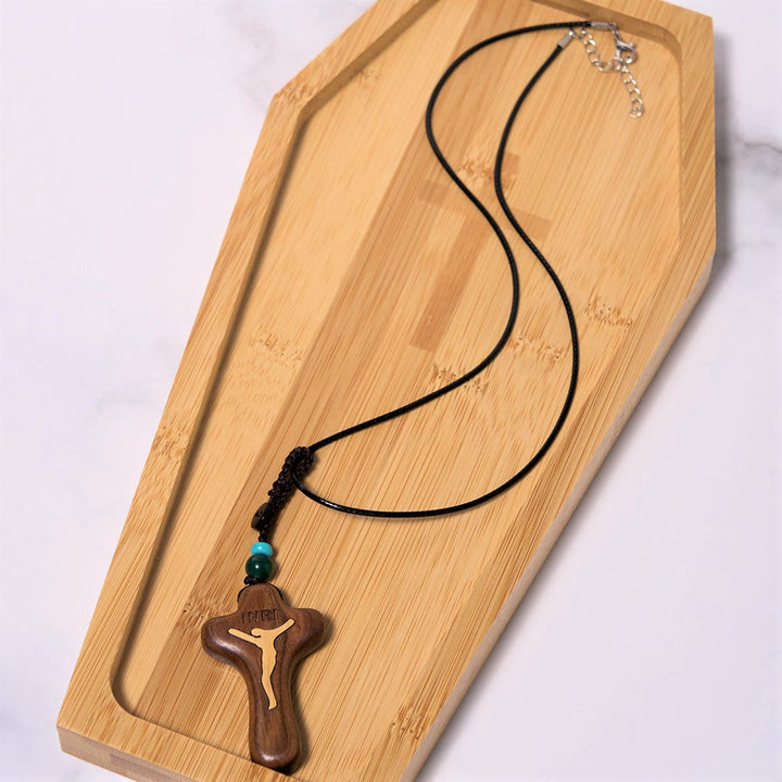 Minimalist Style Sandalwood & Boxwood Jesus Cross Amulet Pendant Keychain/Necklace