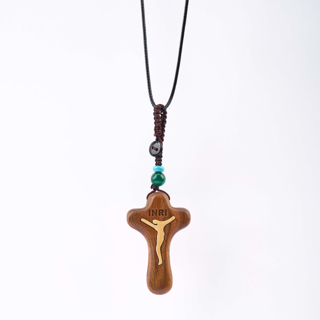 Minimalist Style Sandalwood & Boxwood Jesus Cross Amulet Pendant Keychain/Necklace